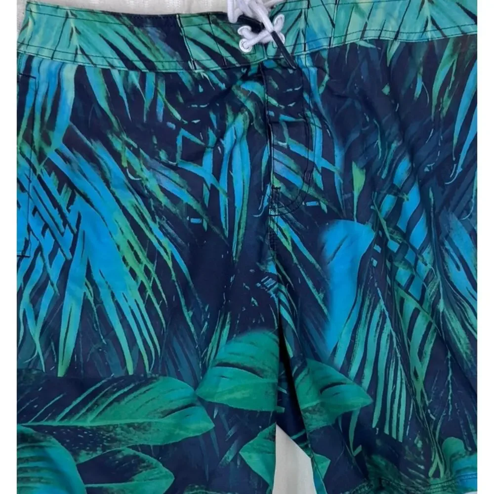 American Eagle Outfitters Mens Small Board Shorts Blue Green Tropical Print